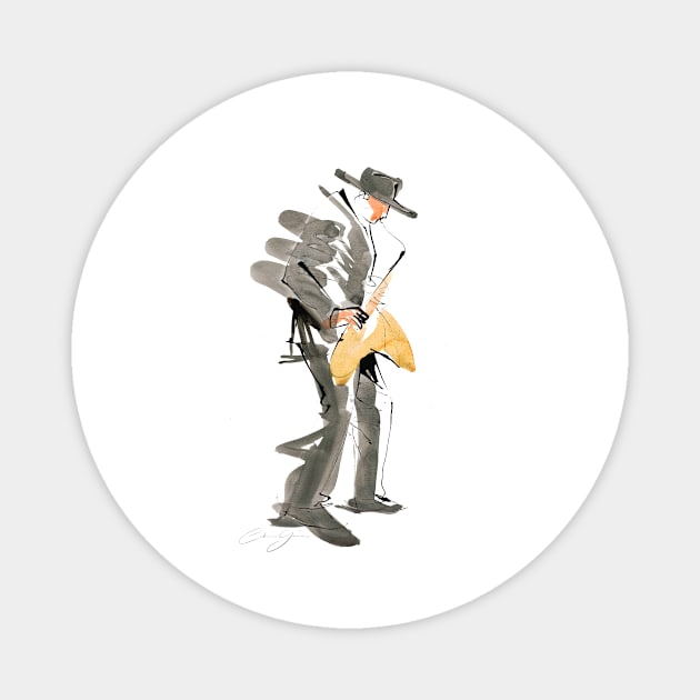 Saxophonist Musician Watercolor Drawing Magnet by Catarina Garcia